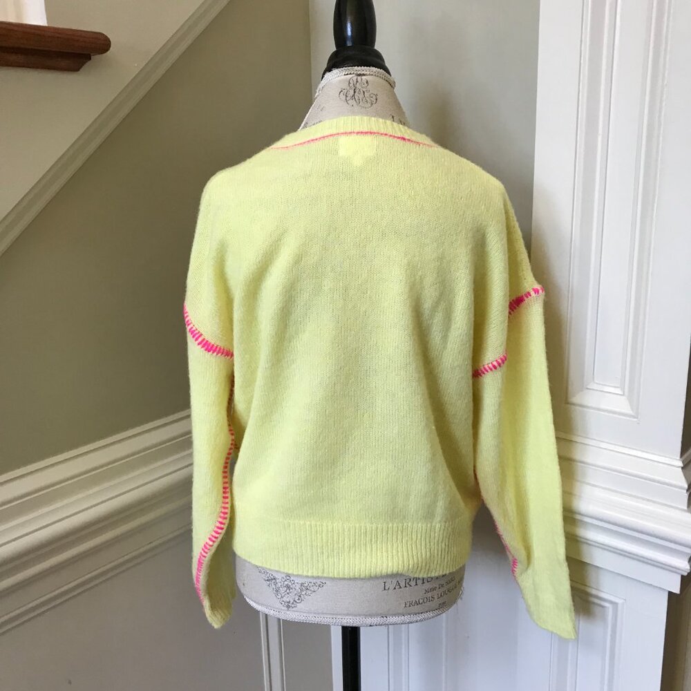 Sundry Crew Neck Pullover Sweater Womens 0 XS Yellow Pink Stitch Long Sleeve - Picture 9 of 10